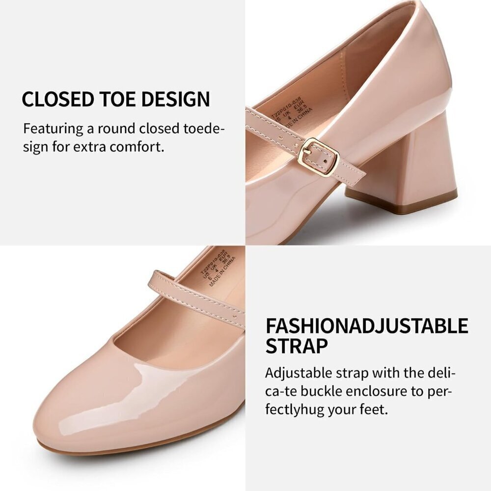 Women Mary Jane Shoes Chunky Heel Dressy Casual Closed Toe Pumps - Picture 5 of 7